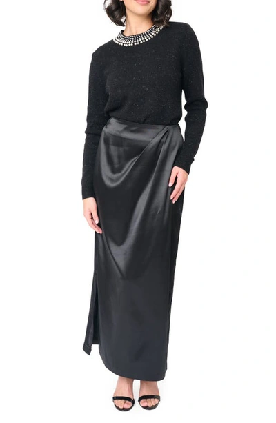 Gibsonlook Pleated Satin Maxi Skirt In Black