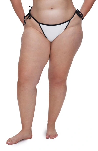 Shop Good American Varsity Side Tie Bikini Bottoms In White001