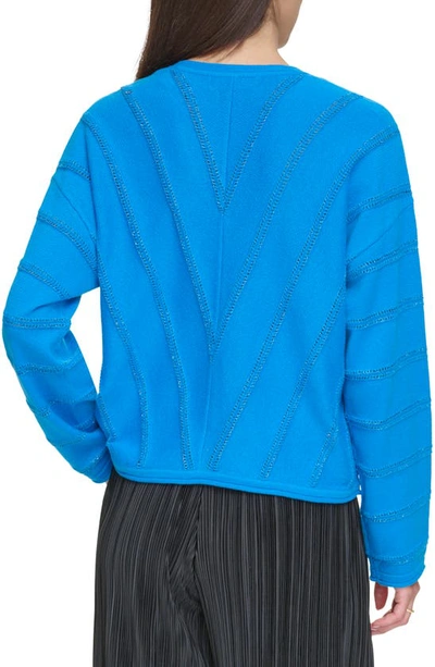 Shop Dkny Metallic Chevron Pointelle Sweater In Electric Blue
