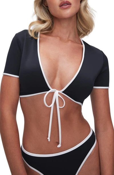 Shop Good American Tie Front Crop Bikini Top In Black