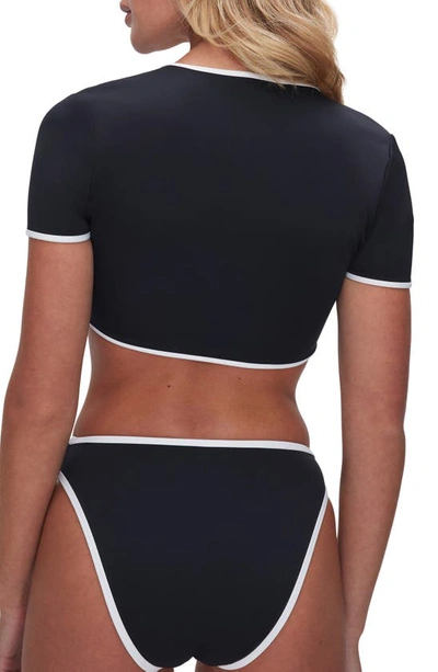 Good American Tie Front Swim Tee In Black
