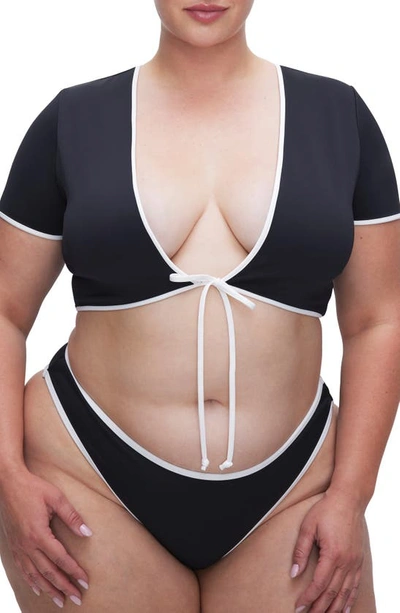 Good American Tie Front Swim Tee In Black