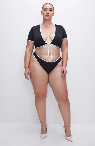 Good American Tie Front Swim Tee In Black