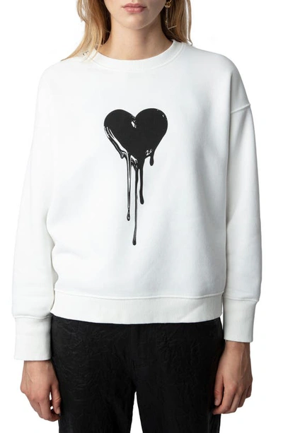 Shop Zadig & Voltaire Oscar Flowing Heart Graphic Organic Cotton Blend Sweatshirt In Judo