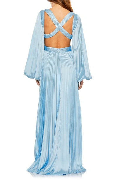 Shop Ieena For Mac Duggal Long Sleeve Pleated Cut-out Gown In Powder Blue