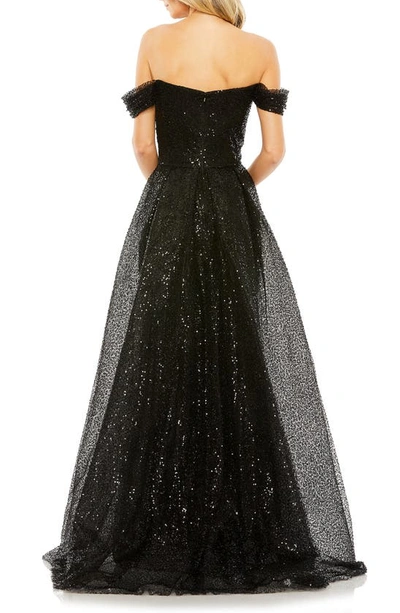 Shop Mac Duggal Off The Shoulder Sequin Gown In Black