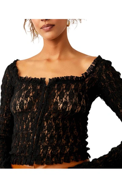 Shop Free People Madison Smocked Lace Top In Black