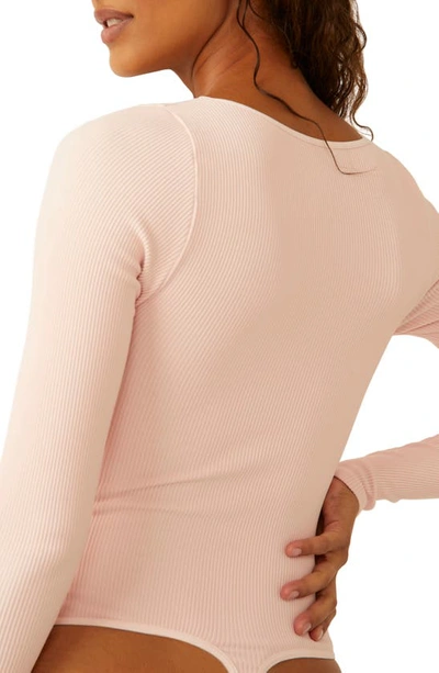 Shop Free People Intimately Fp Meg Rib Seamless Thong Bodysuit In Rose Blush