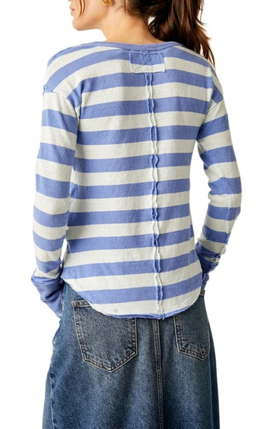 Shop Free People Sail Away Stripe Long Sleeve T-shirt In Blue Fizz Combo