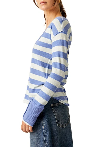 Shop Free People Sail Away Stripe Long Sleeve T-shirt In Blue Fizz Combo