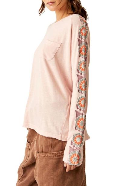 Shop Free People On The Vine Print Sleeve Rib Top In Pink Combo