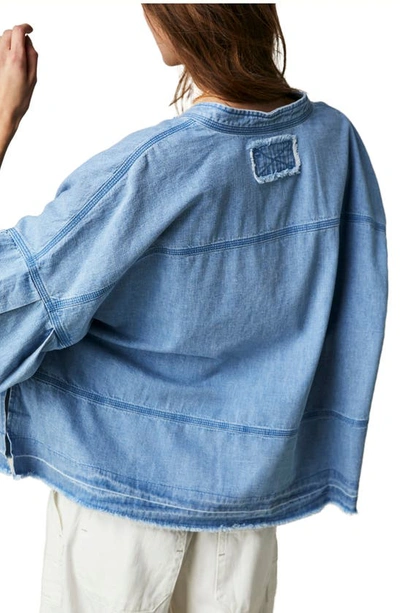 Free People Women's Jude Denim Split Neck Blouse In Vintage Indigo