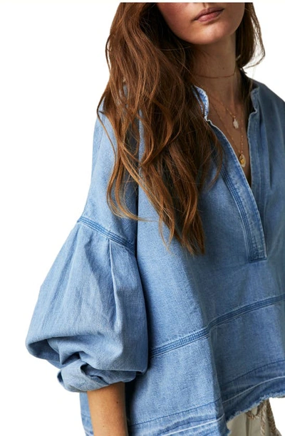 Free People Women's Jude Denim Split Neck Blouse In Vintage Indigo