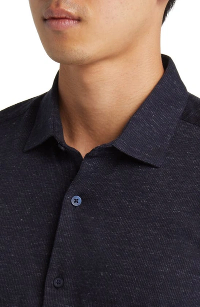 Robert Barakett Minton Knit Button-up Shirt In Navy