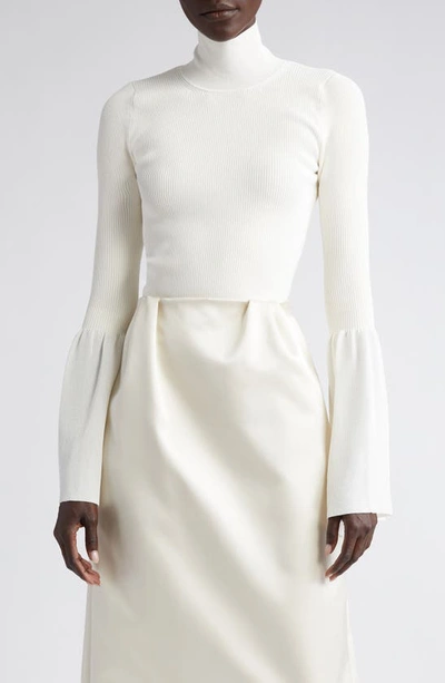 Shop Altuzarra Dana Bell Sleeve Rib Turtleneck Sweater In Natural White