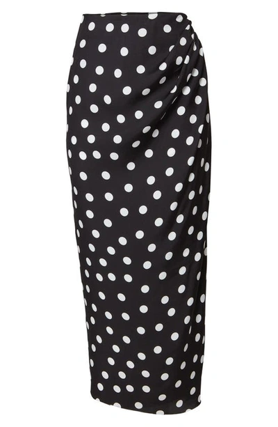 Shop Carolina Herrera Polka Dot Side Ruched Skirt In Black Multi
