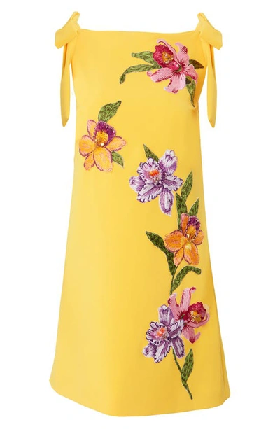 Shop Carolina Herrera Embroidered Floral Bow Detail Shift Minidress In Taxi Cab Multi