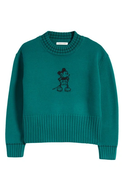 Shop Connor Mcknight X Disney 'steamboat Willie' Intarsia Merino Wool Sweater In Green