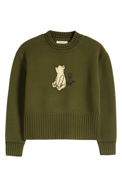 Shop Connor Mcknight X Disney Winnie The Pooh Intarsia Merino Wool Sweater In Olive