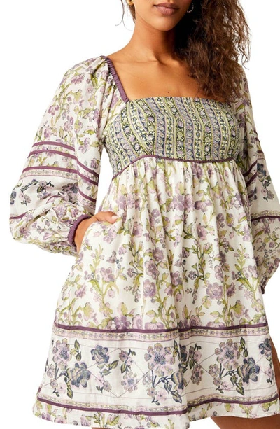 Shop Free People Endless Afternoon Print Long Sleeve Minidress In Tea Combo