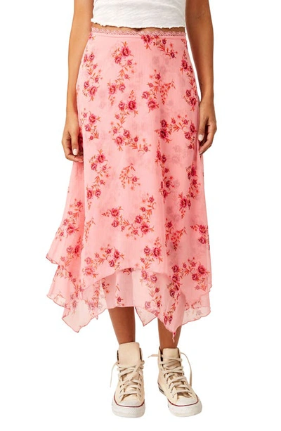 Shop Free People Garden Party Asymmetric Hem Midi Skirt In Pink Blossom