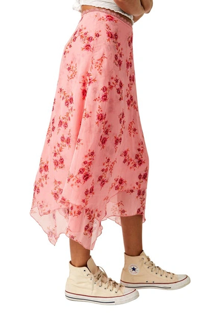 Shop Free People Garden Party Asymmetric Hem Midi Skirt In Pink Blossom