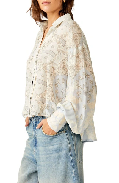 Free People Virgo Baby Button Down Blouse In Blue Combo In Spring Blue Combo