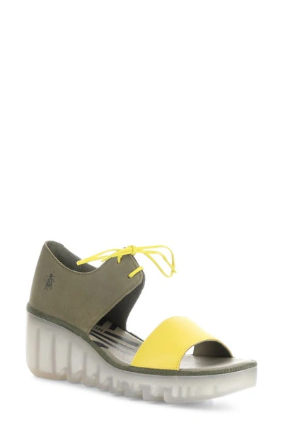 Shop Fly London Bilu Platform Wedge Sandal In Yellow/ Khaki