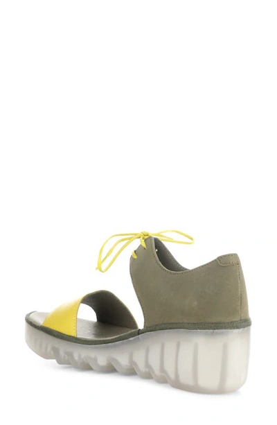 Fly London Bilu Platform Wedge Sandal In Yellow/ Khaki