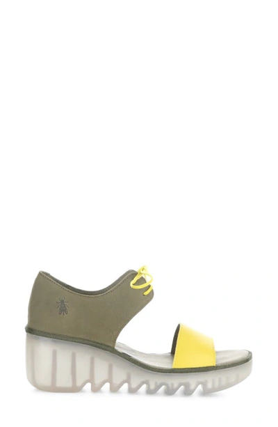 Fly London Bilu Platform Wedge Sandal In Yellow/ Khaki