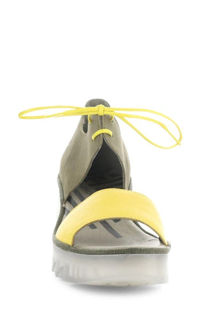 Fly London Bilu Platform Wedge Sandal In Yellow/ Khaki