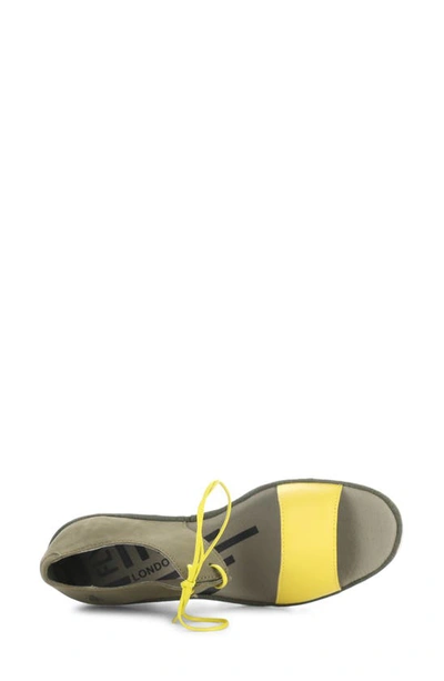 Fly London Bilu Platform Wedge Sandal In Yellow/ Khaki
