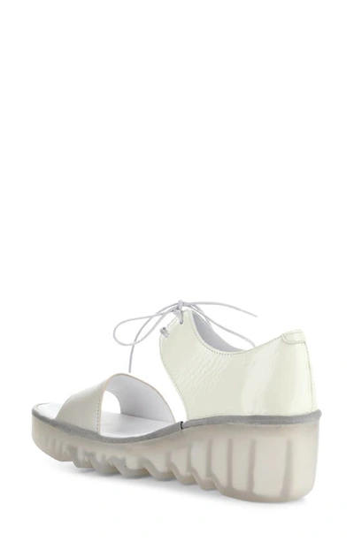 Shop Fly London Bilu Platform Wedge Sandal In Silver/ Off White