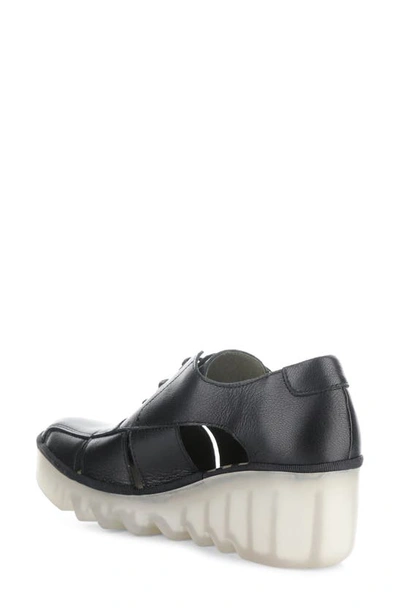 Fly London Bogi Platform Wedge Oxford In Black Mousse