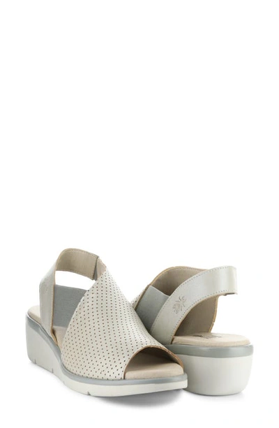 Fly London Nisi Platform Wedge Sandal In Silver Borgogna