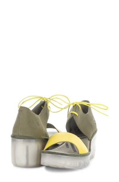 Shop Fly London Bilu Platform Wedge Sandal In Yellow/ Khaki