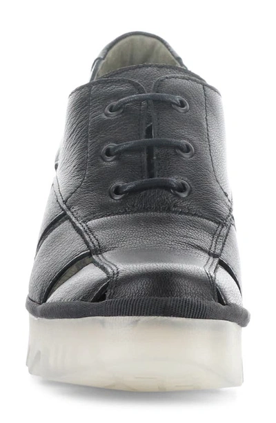Fly London Bogi Platform Wedge Oxford In Black Mousse