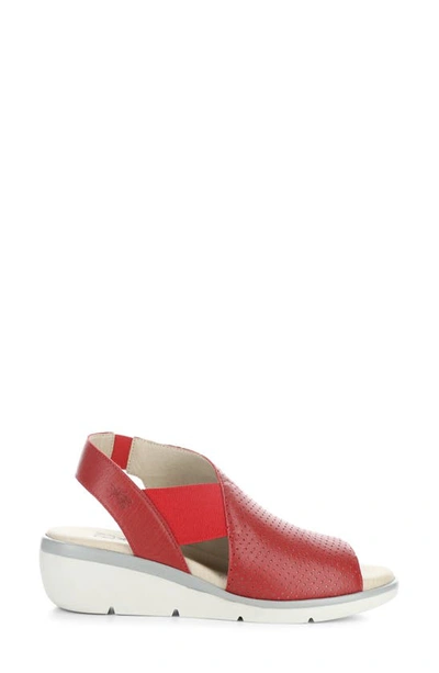 Fly London Nisi Platform Wedge Sandal In Lipstick Red Mou