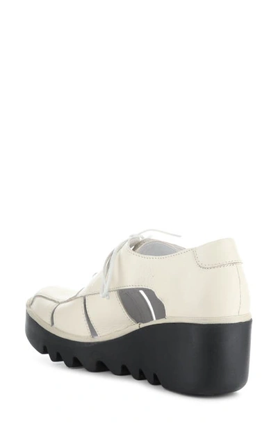 Fly London Bogi Platform Wedge Oxford In Off White Mousse