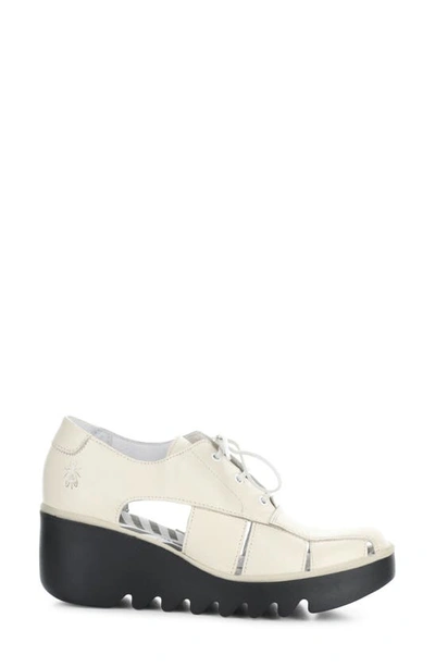 Fly London Bogi Platform Wedge Oxford In Off White Mousse