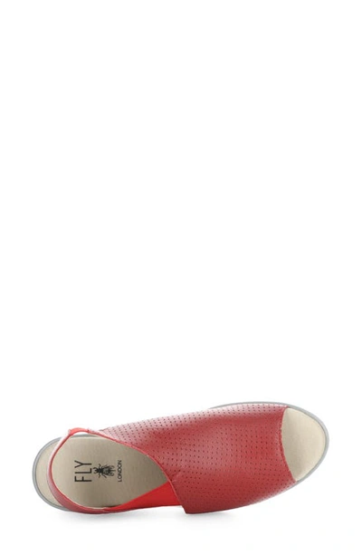 Fly London Nisi Platform Wedge Sandal In Lipstick Red Mou