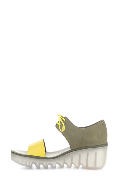 Shop Fly London Bilu Platform Wedge Sandal In Yellow/ Khaki