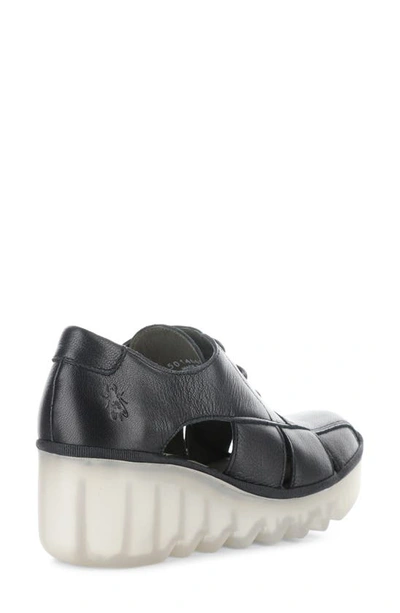 Fly London Bogi Platform Wedge Oxford In Black Mousse