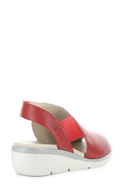 Fly London Nisi Platform Wedge Sandal In Lipstick Red Mou