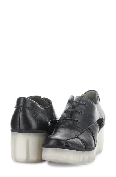 Fly London Bogi Platform Wedge Oxford In Black Mousse