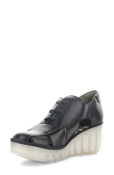 Fly London Bogi Platform Wedge Oxford In Black Mousse
