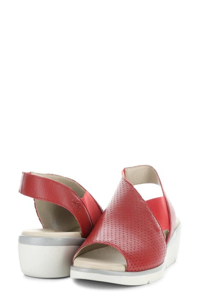 Fly London Nisi Platform Wedge Sandal In Lipstick Red Mou