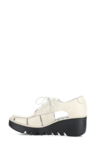 Fly London Bogi Platform Wedge Oxford In Off White Mousse