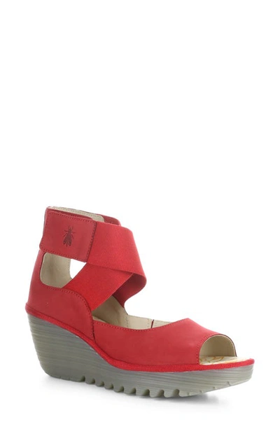 Shop Fly London Yefi Platform Wedge Sandal In Lipstick Red Cup