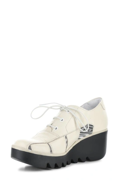 Fly London Bogi Platform Wedge Oxford In Off White Mousse